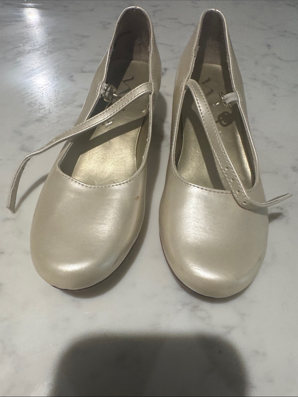 Nina girl champagne Mary Jane small heel pumps